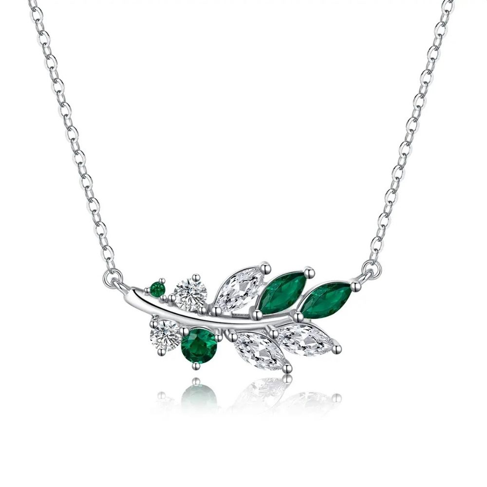 Kristal Taşlı Yeşil Yaprak Kolye (Altın Kaplama) - N02315